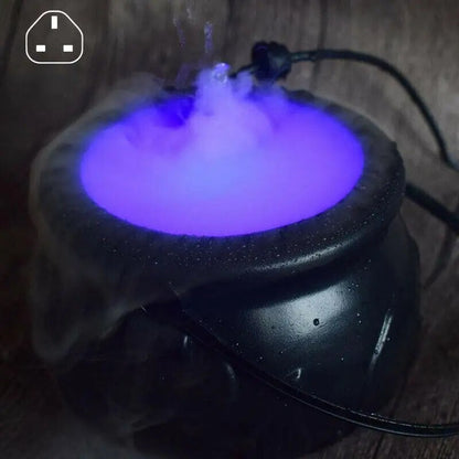 Witch Cauldron Fog Machine – Halloween Mist Maker Fogger, 12 Color-Changing LED Water Fountain Prop for DIY Haunted House & Party