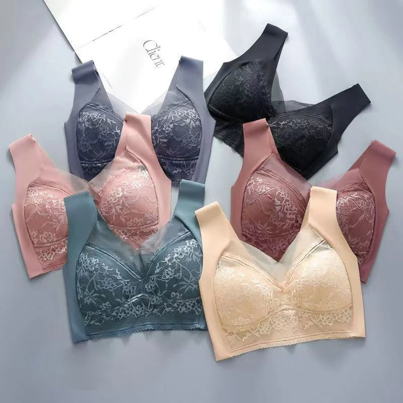 Women's Lace Contrast Underwear Set –4-Piece Wireless, Steel-Free Daily Bra & Panties in Flirty Mixed Colors