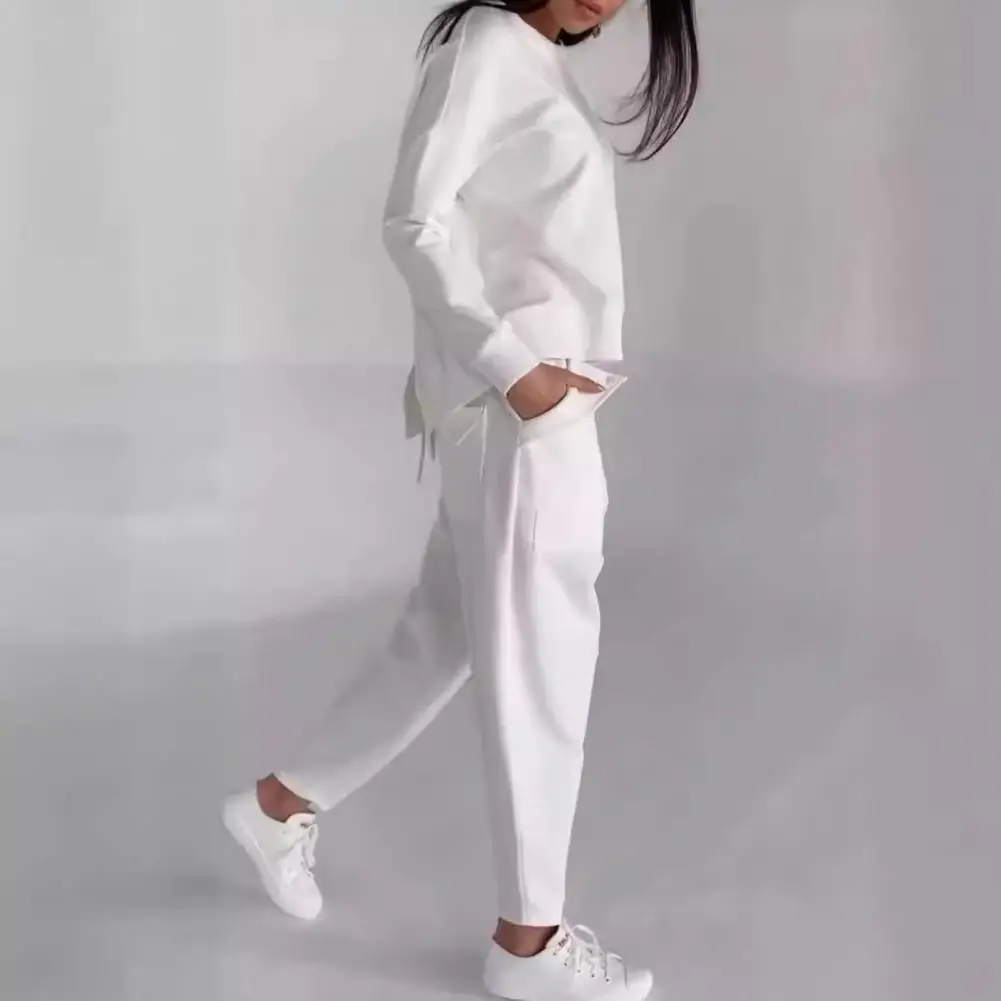Solid Color Fashion Lace-Up Two-Piece Set – Loose-Fit Long Sleeve Top & Pants for Effortless Chic