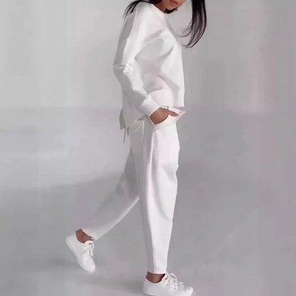 Solid Color Fashion Lace-Up Two-Piece Set – Loose-Fit Long Sleeve Top & Pants for Effortless Chic