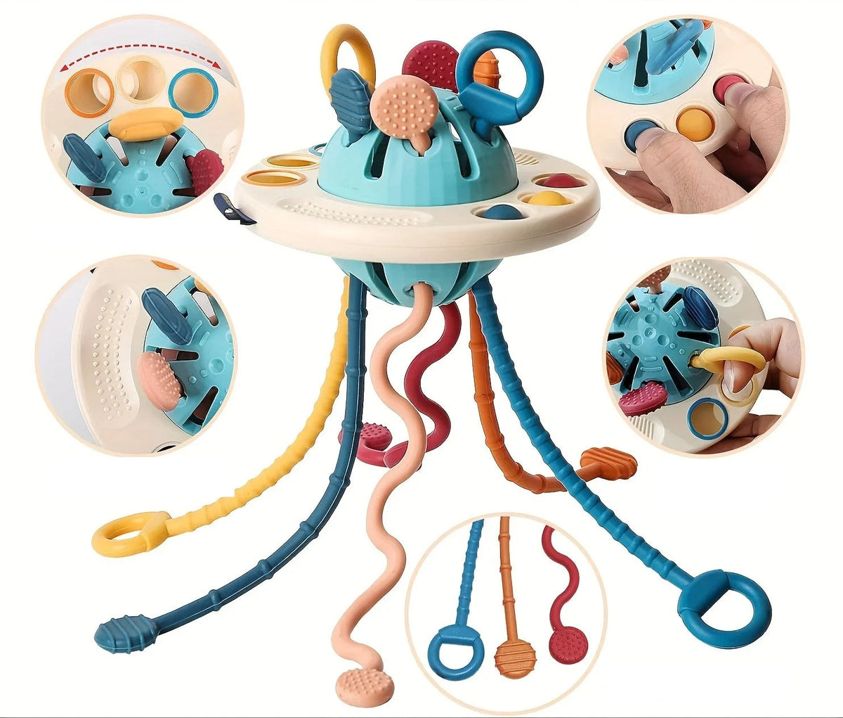 Montessori UFO String Toy - Food-Grade Silicone Sensory Activity Toy for Toddlers 6-18M, Fidget Toy for Travel & Learning