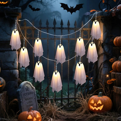 Halloween Screaming Ghost String Lights – Glowing LED Hanging Ornaments for Haunted House Atmosphere, Spooky Party, and Outdoor Festival Décor