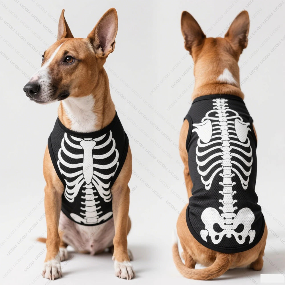 Halloween Pet Dog Vest – Quick-Dry Skeletal Pattern Costume, Breathable Clothing for Cute Puppies and Small Pets Party Dress-Up
