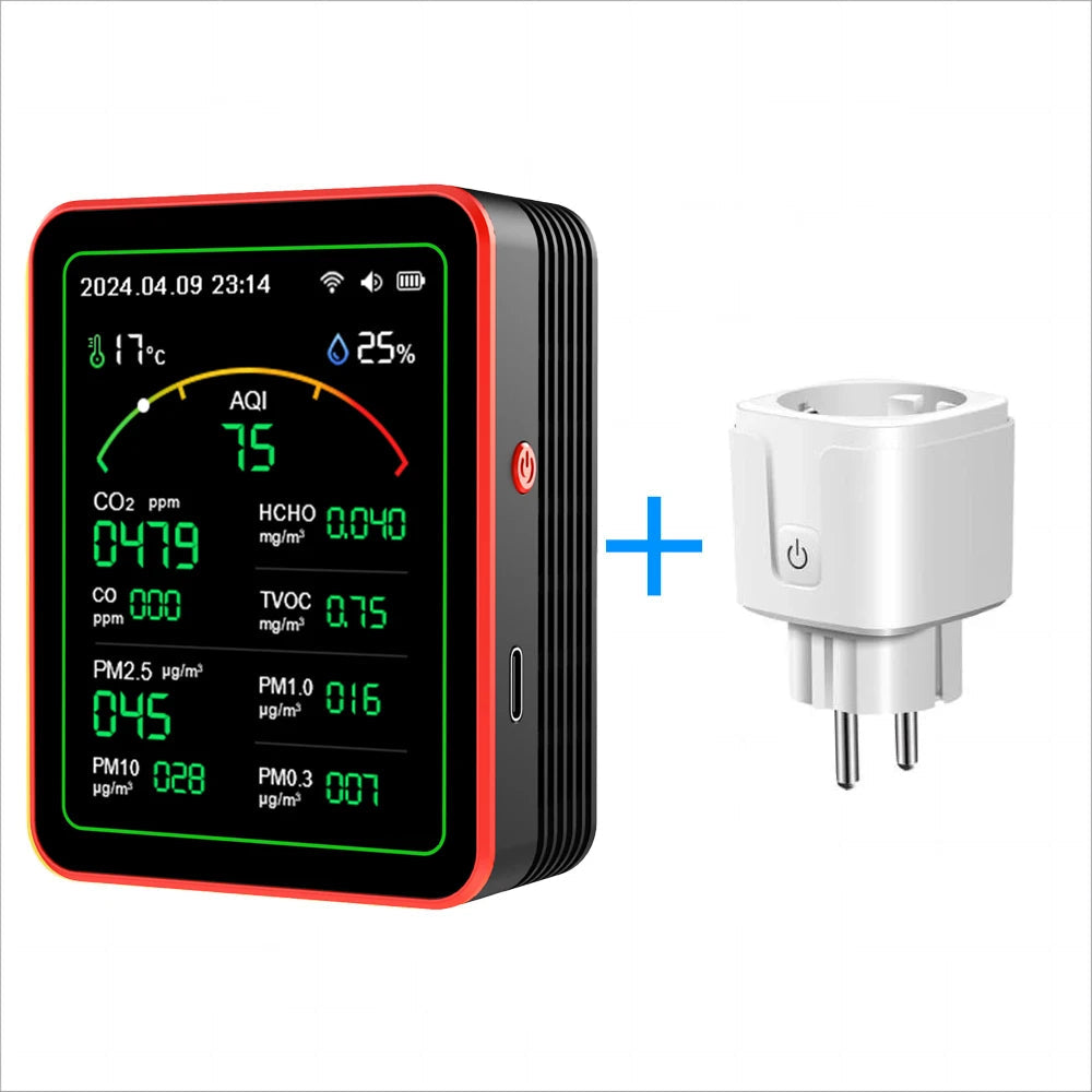WiFi Air Quality Monitor – 15-in-1 Portable Rechargeable Smart AQI Detector with CO2, PM2.5, TVOC & Mobile App Control