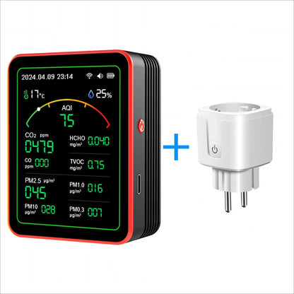 WiFi Air Quality Monitor – 15-in-1 Portable Rechargeable Smart AQI Detector with CO2, PM2.5, TVOC & Mobile App Control