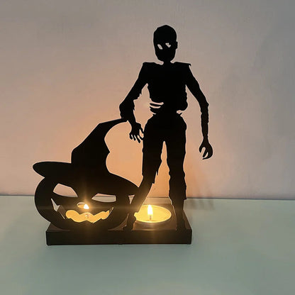 Halloween Gothic Candle Holder – Black Metal Candelabra for Spooky Ambience, Party Table Centerpiece, and Haunted Home Decoration