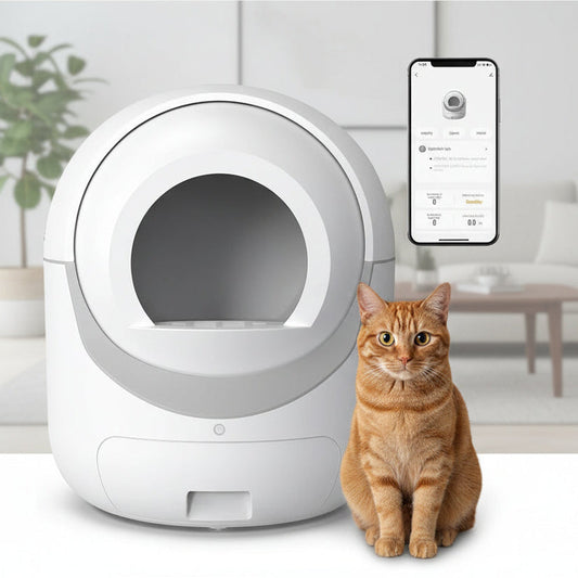 Automatic Cat Litter Box - Smart App Controlled Self Cleaning Litter Tray with Odor Removal and Safety Protection for Multiple Cats