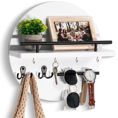 Wall Mounted Wooden Key Holder with Shelf - Mail Organizer and Entryway Storage Rack for Keys, Letters and Home Decor