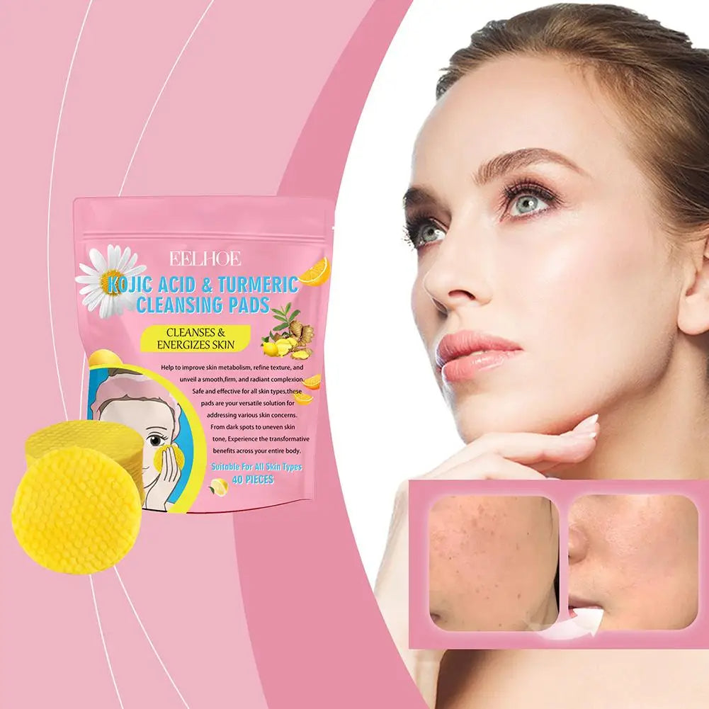 Turmeric Kojic Acid Exfoliating Pads – Deep-Cleansing Lemon Brightening Cotton Skincare Pads for Whitening & Detox Facial Treatment