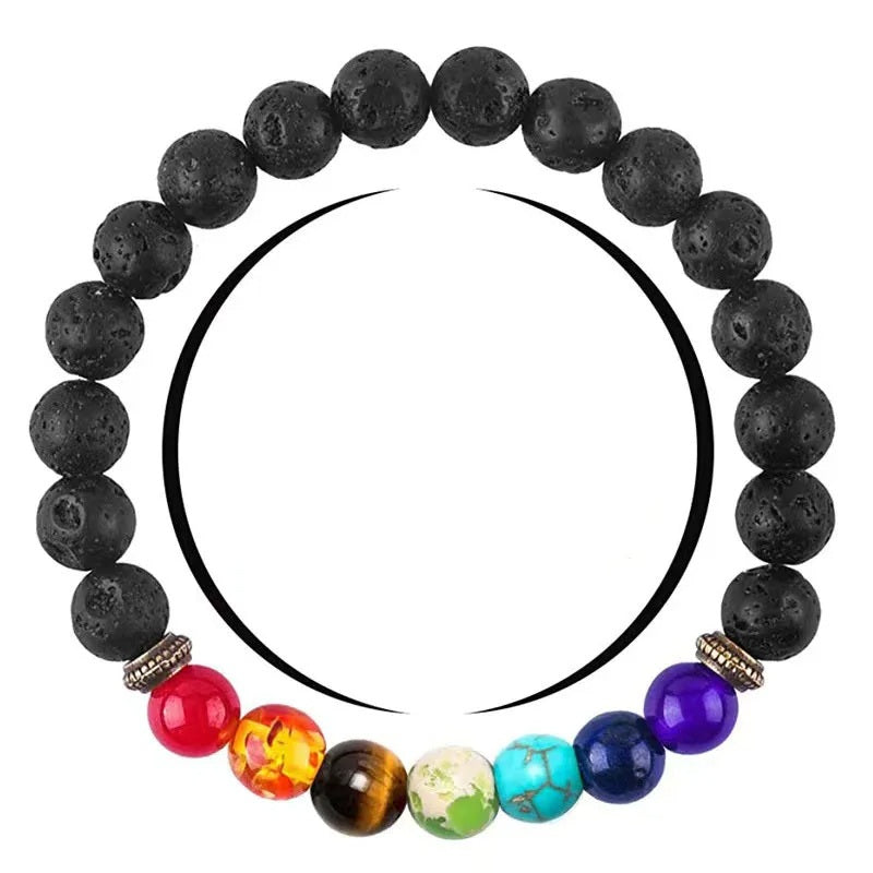 Volcanic Stone Beaded Bracelet - Stretchable Handcrafted Jewelry with Colored Stones for Men & Women, Spiritual Gift Idea