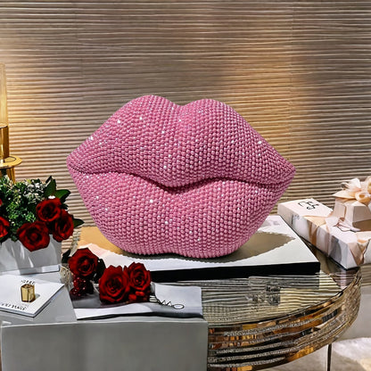 Pink Beaded Lips Statue Decor – Resin Love-Themed Art for Home, Office, Bedroom, Bar, Hotel, Bathroom – Perfect for Weddings, Valentine’s Day, and Romantic Gifts, Indoor Decoration | Beaded Texture | Sleek Finish, Perfect for Thanksgiving