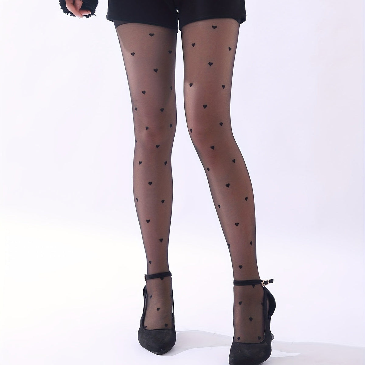 Heart Patterned High Waist Pantyhose – Semi-Sheer Women’s Stockings for Romantic Looks, Valentine's & Holiday Fashion Vibes
