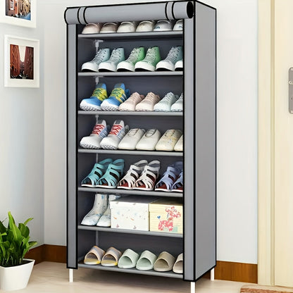 Waterproof Shoe Organizer – 7-Tier Metal Storage Rack with Zipper Cover, Space-Saving Shoe Cabinet for Bedroom & Entryway