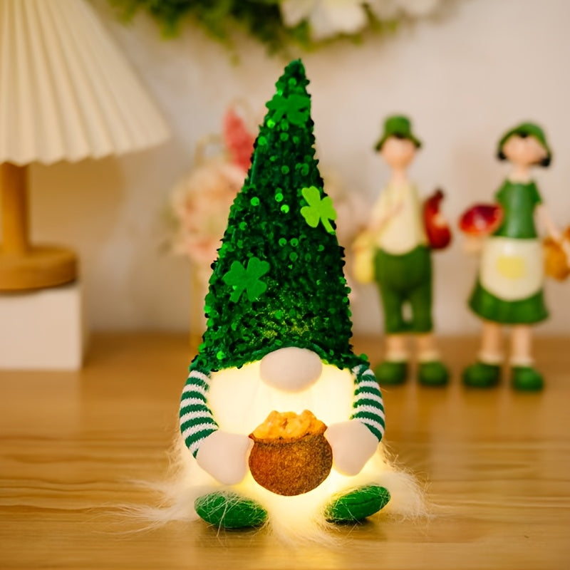 Glowing Gnome Elf Shamrock Figurines – Radiant St. Patrick's Day Home Accents for Festive Living Room Decor, Single or Double Pack