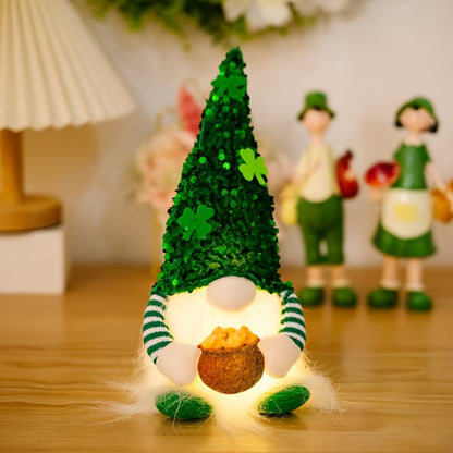 Glowing Gnome Elf Shamrock Figurines – Radiant St. Patrick's Day Home Accents for Festive Living Room Decor, Single or Double Pack