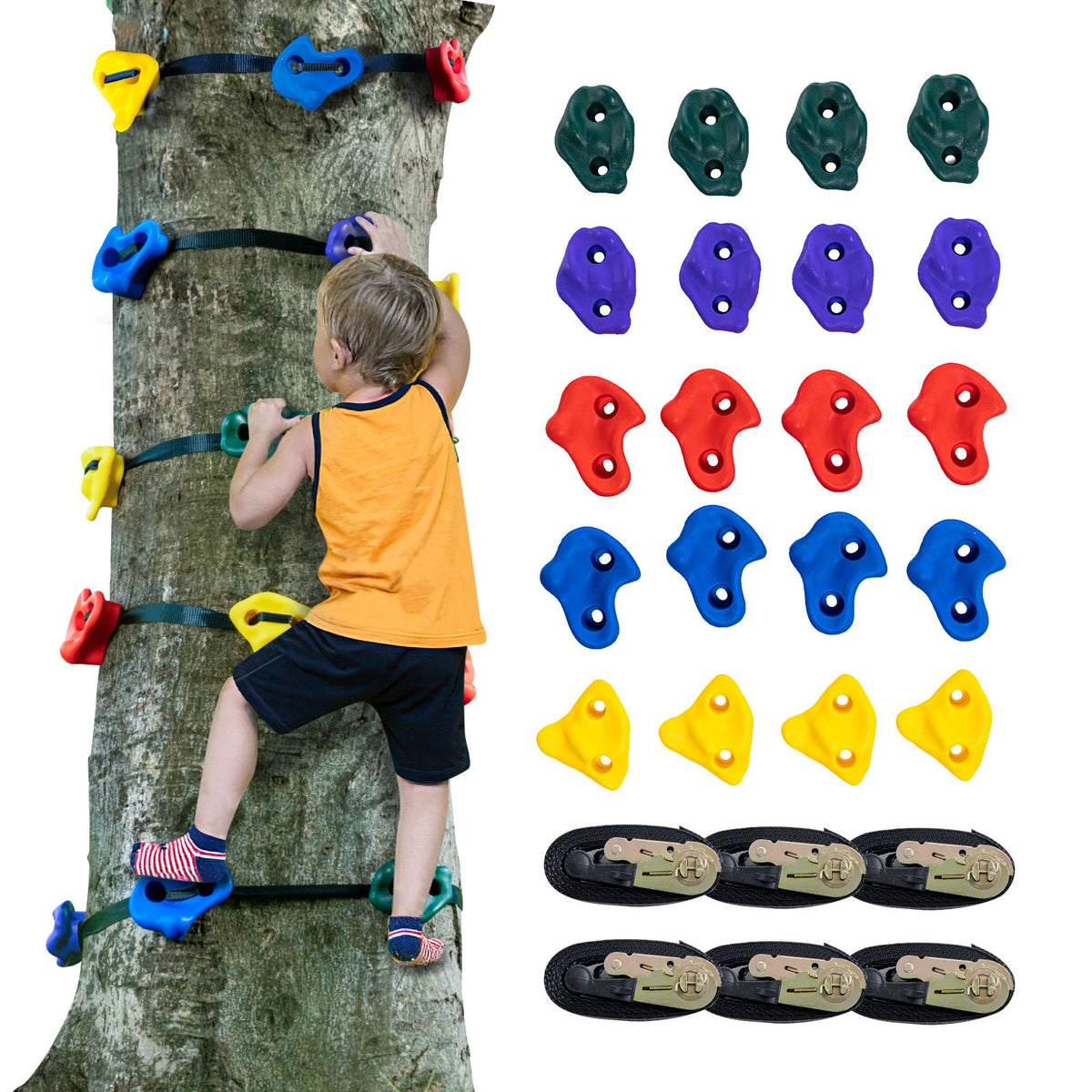 Ninja Tree Climbing Kit – 20 Durable Holds with 6 Straps for Kids and Adults, Fun Backyard Climbing Set for Fitness, Adventure, and Outdoor Play