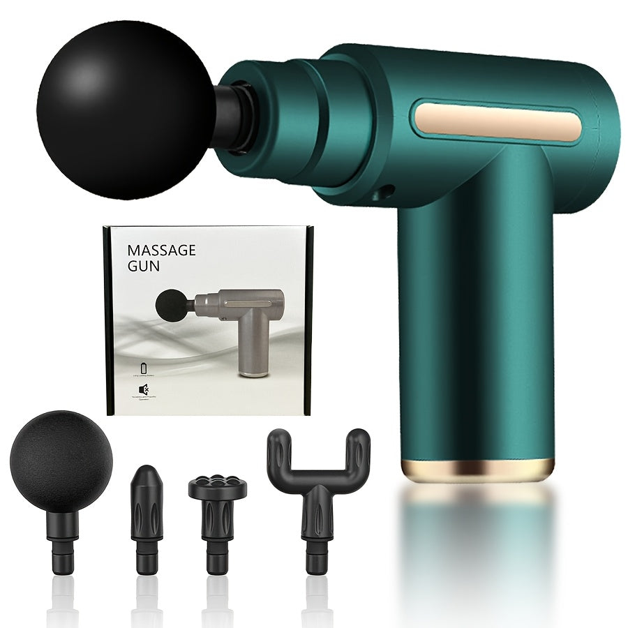 Rechargeable Deep Tissue Massage Gun – Long U-Shaped Handle with 4 Heads for Full-Body Relief, Muscle Recovery & Pain Therapy