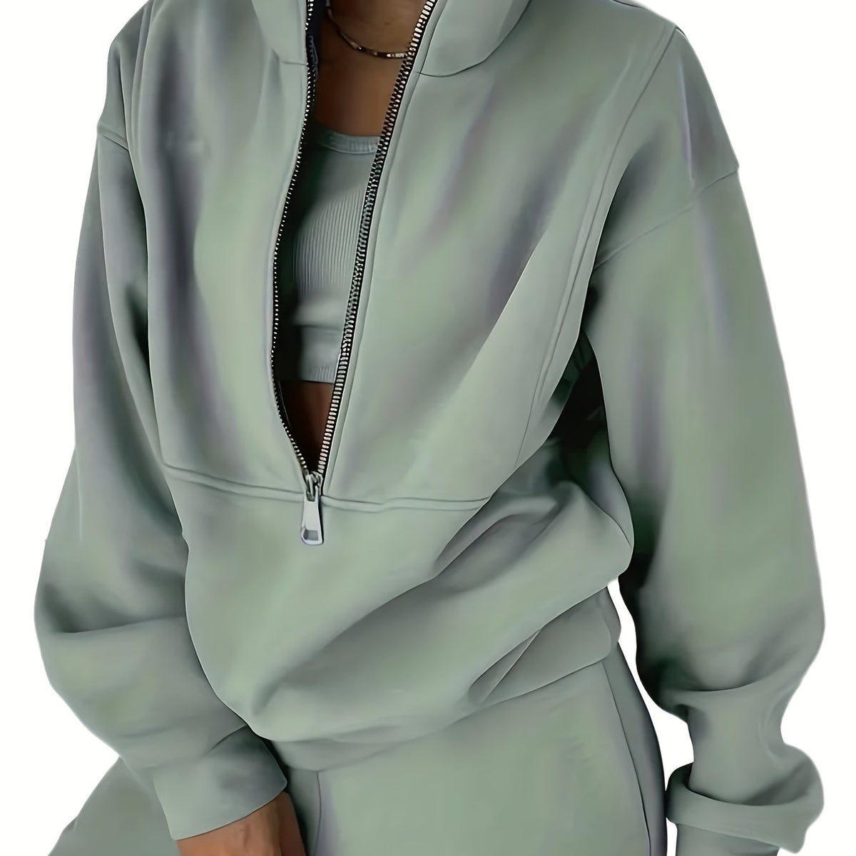Women’s Two-Piece Zip Sweatshirt & Pants Set – Long Sleeve Casual Lounge Outfit with Elastic Waist Design