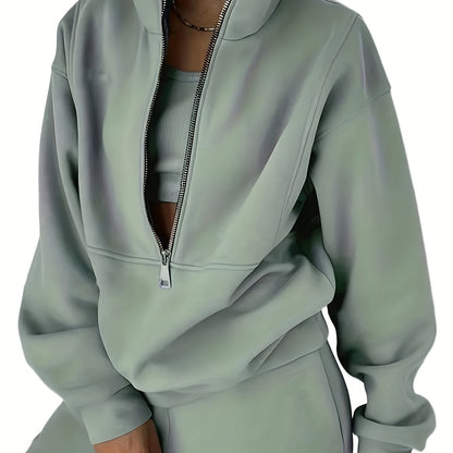 Women’s Two-Piece Zip Sweatshirt & Pants Set – Long Sleeve Casual Lounge Outfit with Elastic Waist Design
