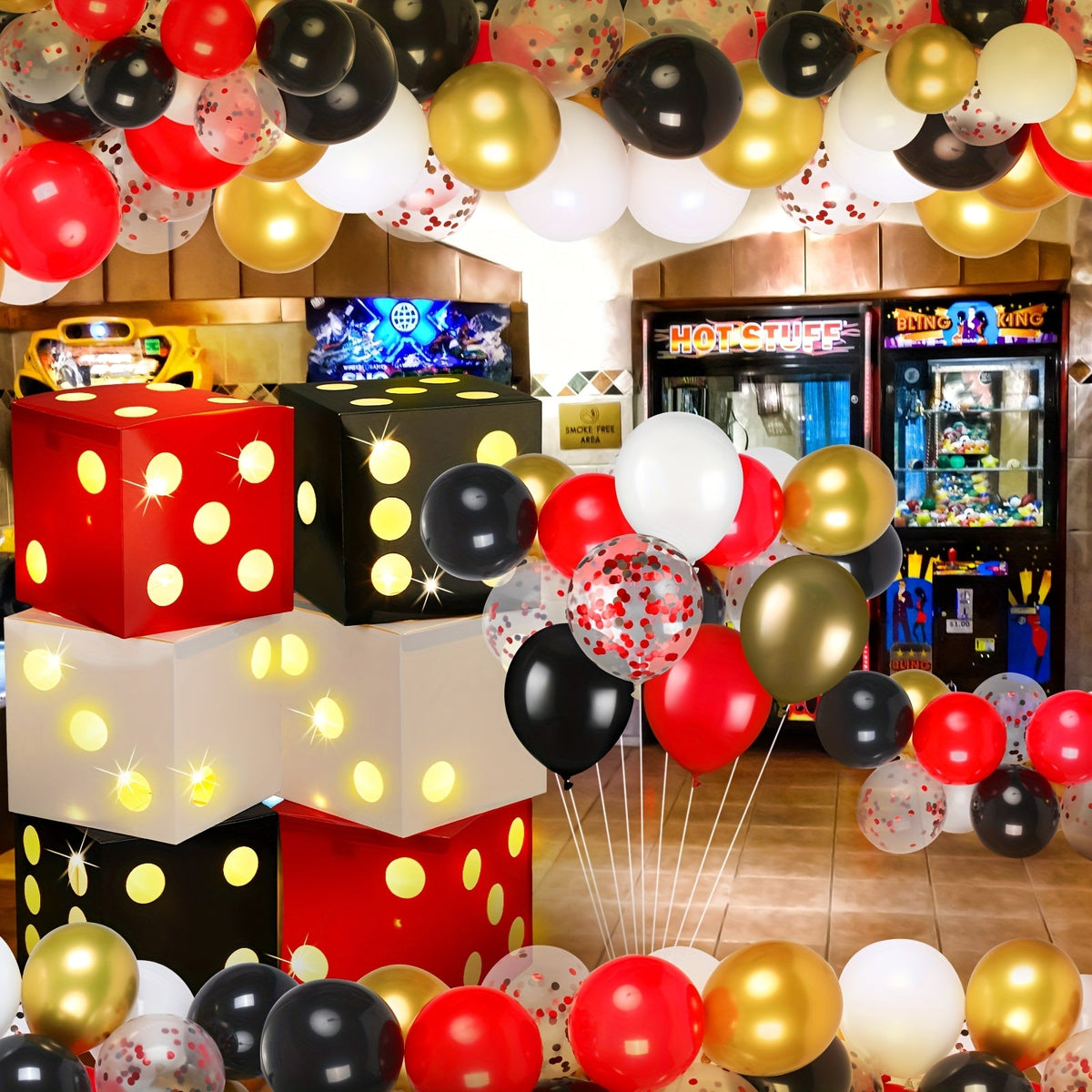 Light-Up Dice Favor Boxes- 6pcs Large Balloon Boxes for Game Night, Birthday Parties, or Retro Casino-Themed Events