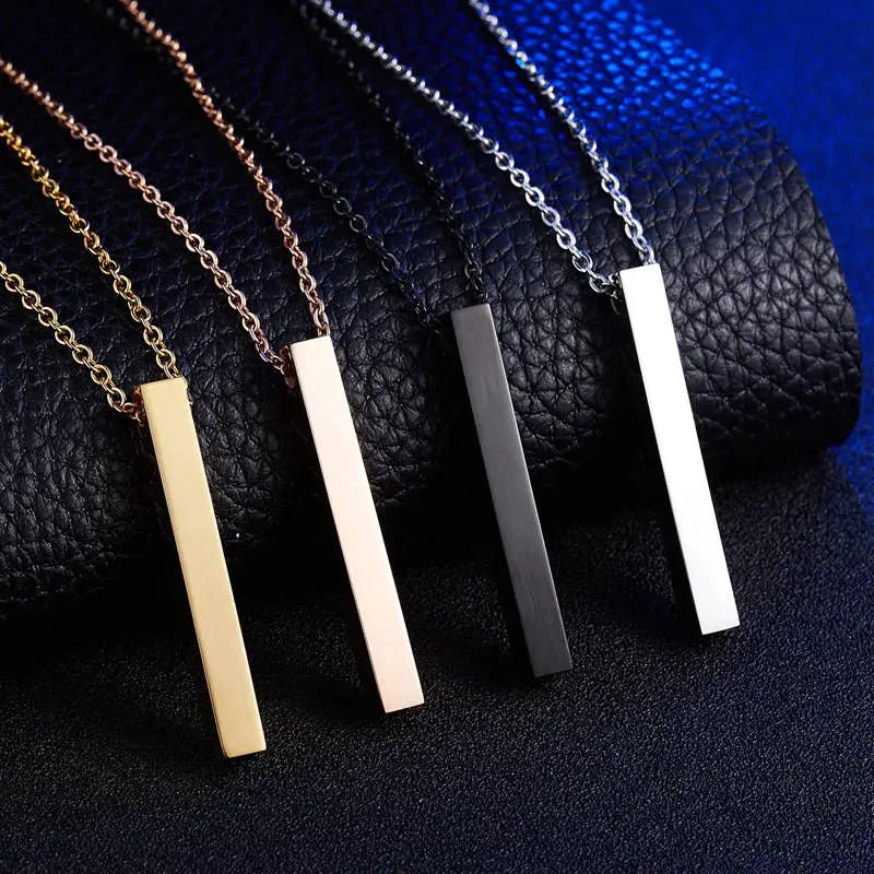 Love Bar Necklace - 3D Personalized Stainless Steel Four Sides Engraving Bar Custom Name Necklace Perfect for Valentine's Day