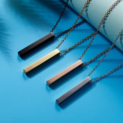 Love Bar Necklace - 3D Personalized Stainless Steel Four Sides Engraving Bar Custom Name Necklace Perfect for Valentine's Day