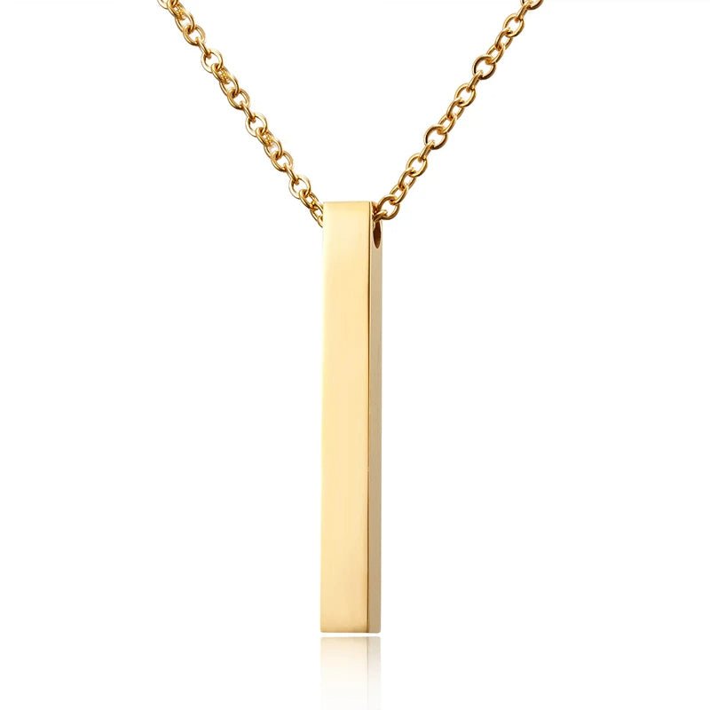 Love Bar Necklace - 3D Personalized Stainless Steel Four Sides Engraving Bar Custom Name Necklace Perfect for Valentine's Day