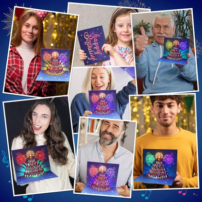 Pop-Up Birthday Card with Envelope  – 3D Card with Fireworks Design with Lights & Sound