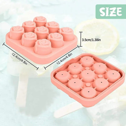 Rose Ice Mold - 1.3 Inch 3D Small Ice Cube Trays, 9-Grid Cute Flower Shape, Silicone Rubber Fun Ice Ball Maker for Kitchen