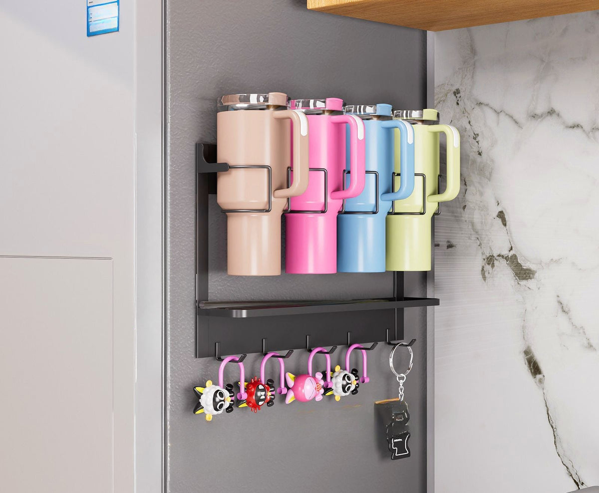 Durable Carbon Steel Magnetic Cup Holder –  Organizer for Insulated Cups, Ice Cream Containers, or Kitchen Storage, Sleek Design for Space-Saving Convenience