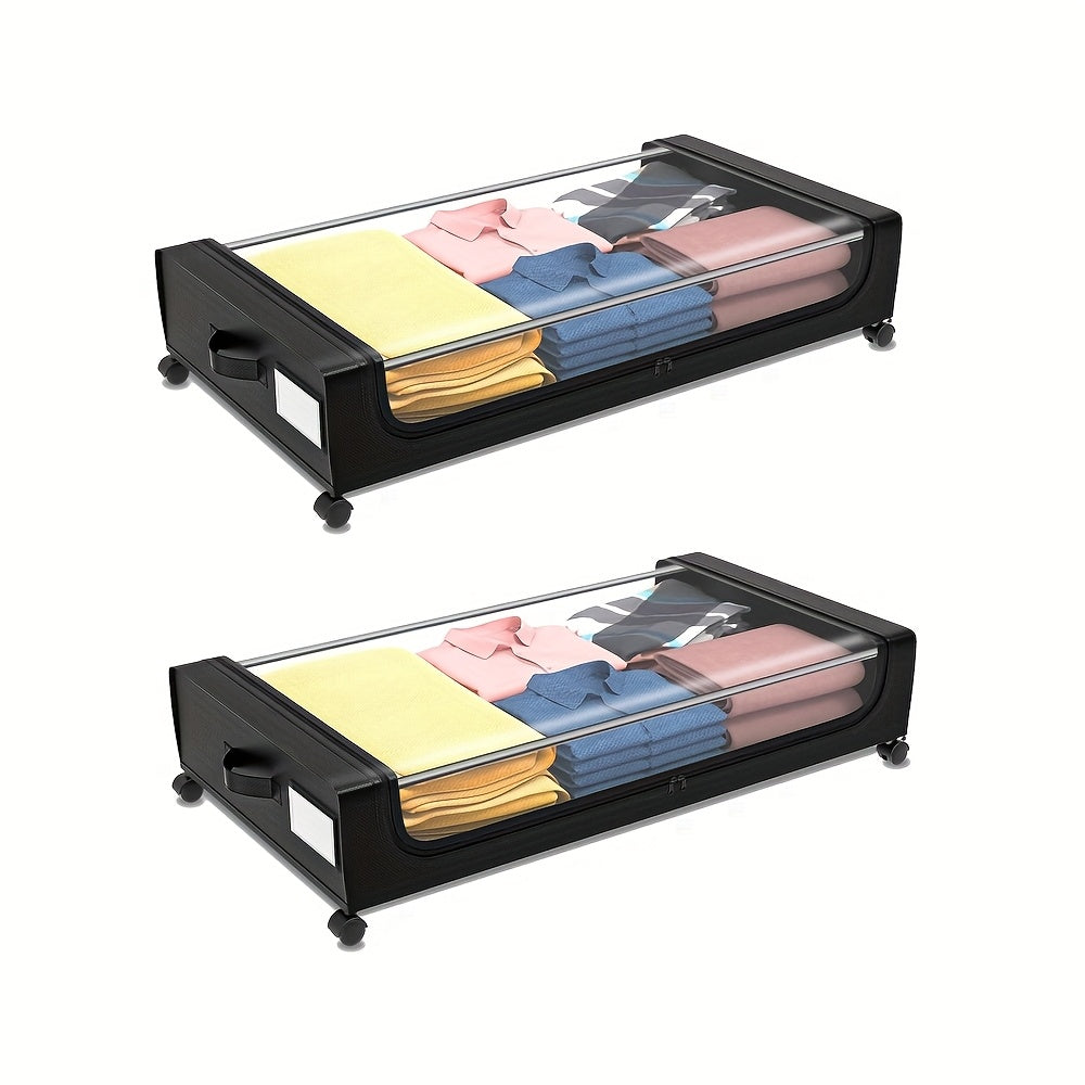 Underbed Storage Lockers with Wheels – Rolling Plastic Bins with Lids for Shoes and Clothes, Space-Saving Organizers for Dorms and Bedrooms