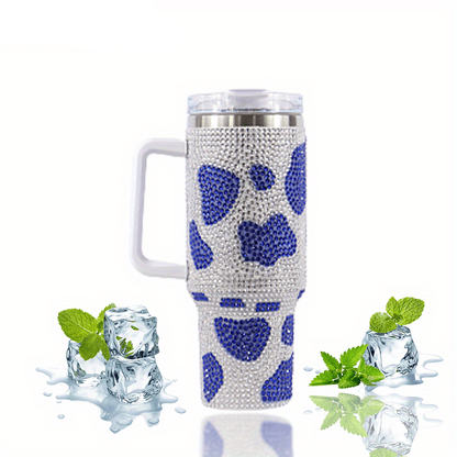 Stainless Steel Insulated Cow Print Tumbler – 40oz Travel Mug with Handle and Straw Lid, Heat-Preserving, Perfect Gift for Camping, Sports, and Outdoor Adventures
