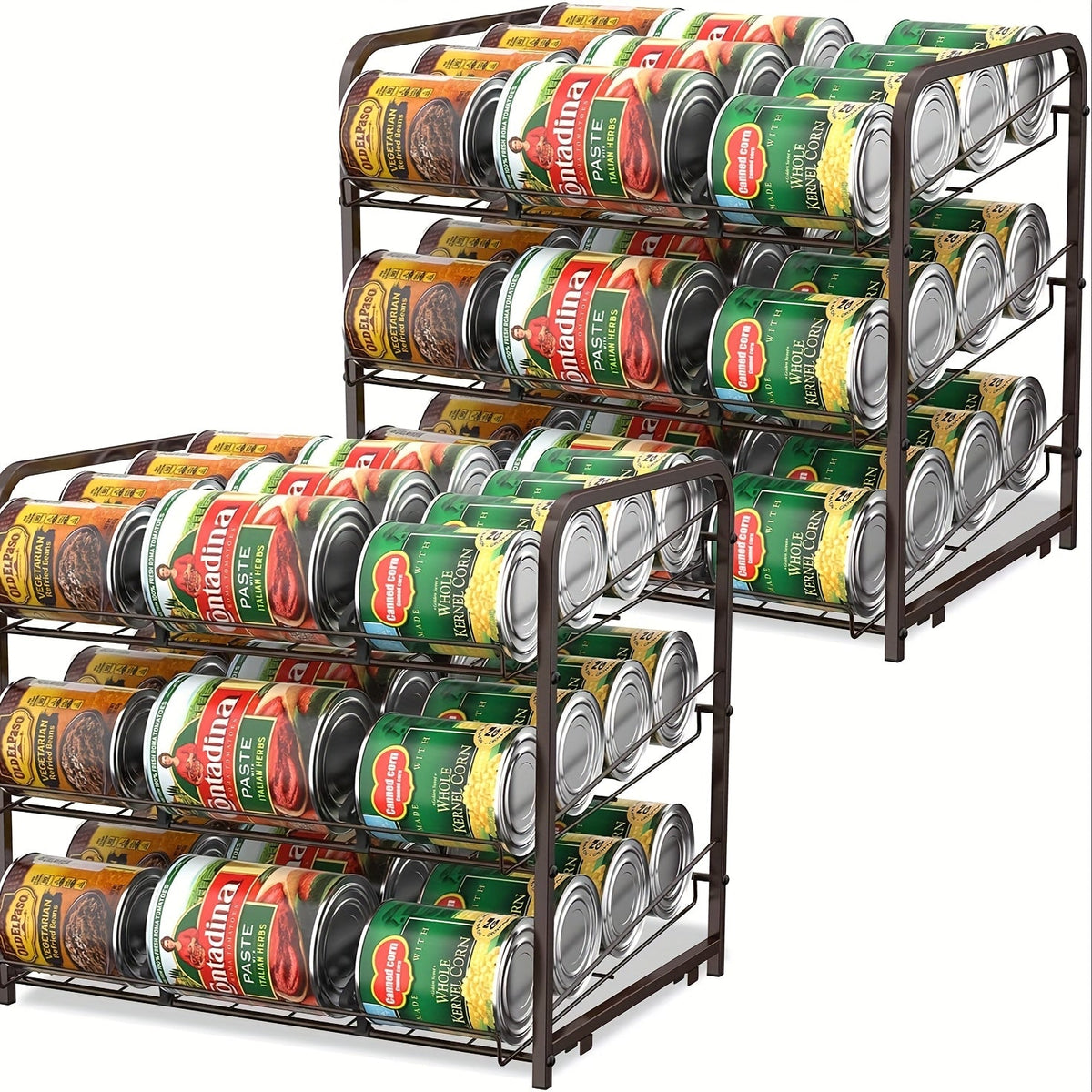 Adjustable Large Metal Can Rack Organizer – Multi-Tier Pantry Shelf for 84 Cans, Space-Saving Kitchen Cabinet Storage with Custom Dividers