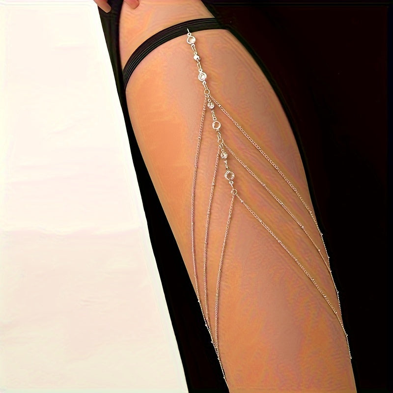Multi-Layer Rhinestone Thigh Chain – Sparkling Adjustable Body Jewelry for Festivals, Parties and Glamorous Fashion Looks