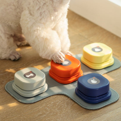 Dog Talking Buttons – Recordable Communication Training Buttons for Dogs & Cats – Set of 4 with Non-Slip Mat & Stickers