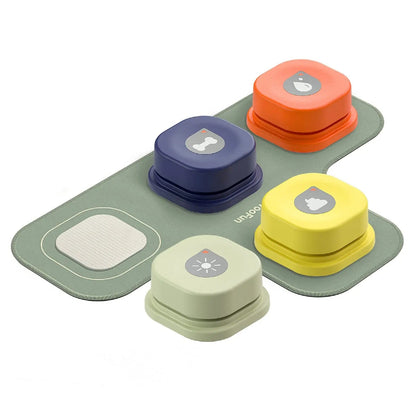 Dog Talking Buttons – Recordable Communication Training Buttons for Dogs & Cats – Set of 4 with Non-Slip Mat & Stickers