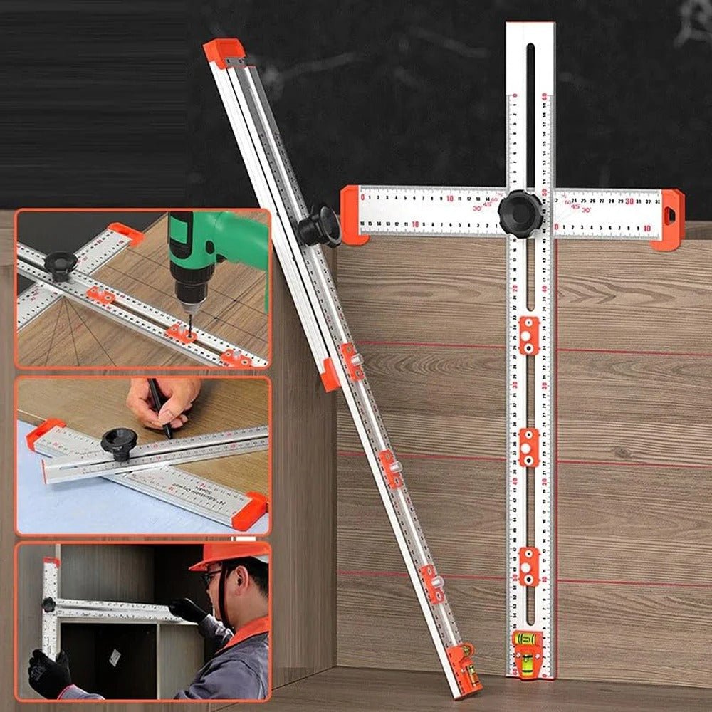 Drilling Positioning Ruler - 4 in 1 T- Square Ruler | High Precision Angle Drawing Marking Gauge Tools