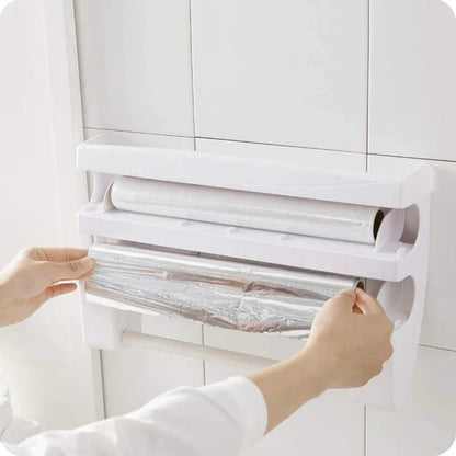 Plastic Wrap Dispenser - 4 In 1 Home Kitchen ABS Foil Film Wrap Tissue Paper Kitchen Roll Holder Dispenser