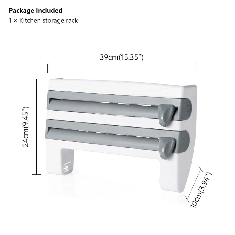 Plastic Wrap Dispenser - 4 In 1 Home Kitchen ABS Foil Film Wrap Tissue Paper Kitchen Roll Holder Dispenser