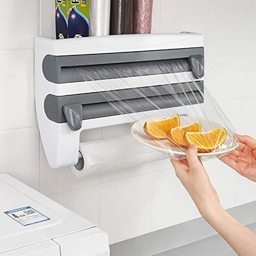 Plastic Wrap Dispenser - 4 In 1 Home Kitchen ABS Foil Film Wrap Tissue Paper Kitchen Roll Holder Dispenser
