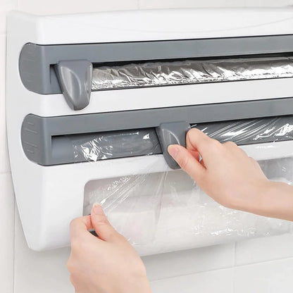 Plastic Wrap Dispenser - 4 In 1 Home Kitchen ABS Foil Film Wrap Tissue Paper Kitchen Roll Holder Dispenser