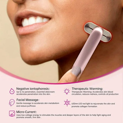 Skincare Wand - 4-in-1 Therapeutic Warmth Face Massager Tool with Red LED Light