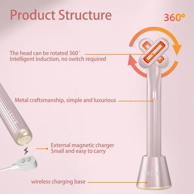 Skincare Wand - 4-in-1 Therapeutic Warmth Face Massager Tool with Red LED Light