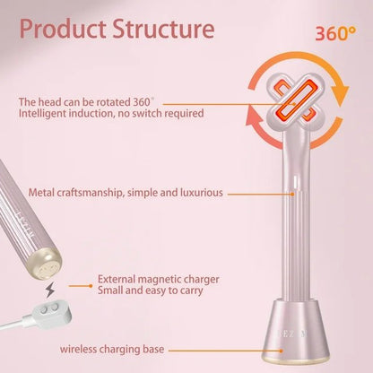 Skincare Wand - 4-in-1 Therapeutic Warmth Face Massager Tool with Red LED Light