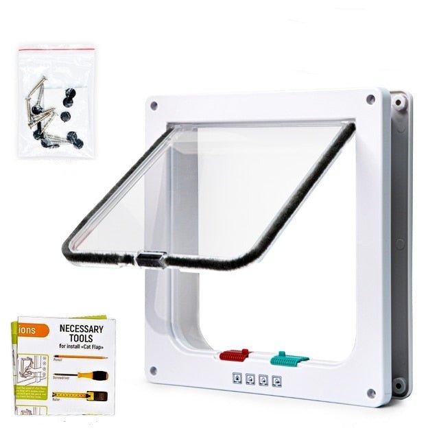 Security Lock Flap Door - 4 Way Cat Flap Door for Interior Exterior Door, Window and Wall
