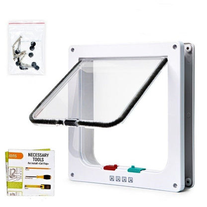 Security Lock Flap Door - 4 Way Cat Flap Door for Interior Exterior Door, Window and Wall