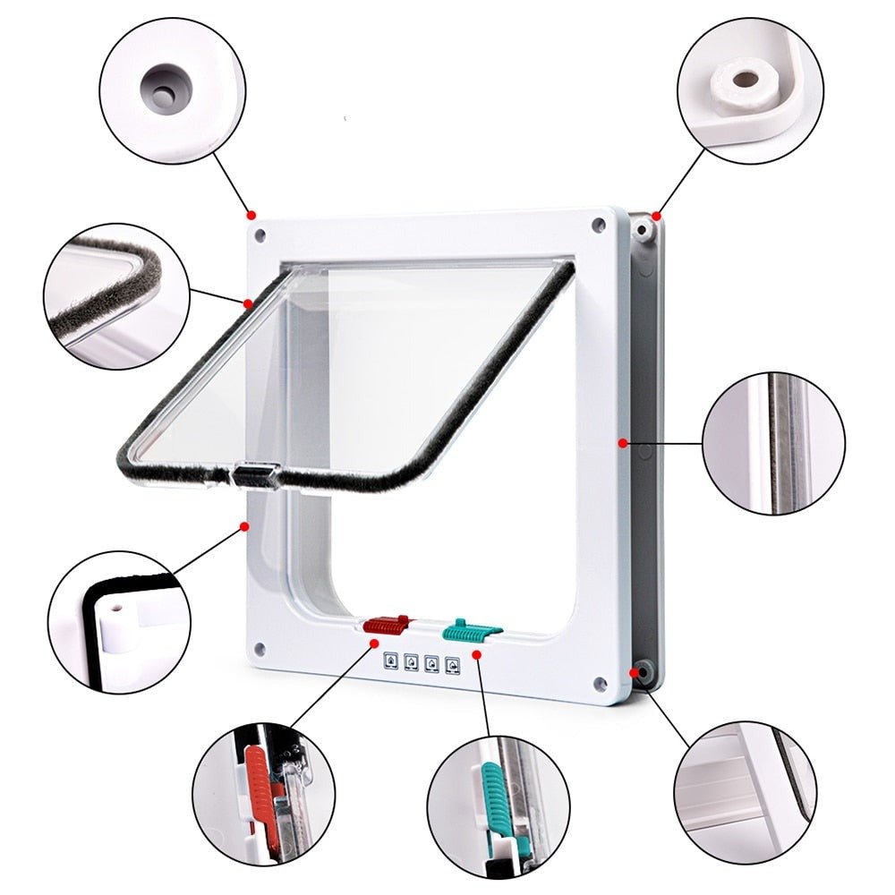 Security Lock Flap Door - 4 Way Cat Flap Door for Interior Exterior Door, Window and Wall