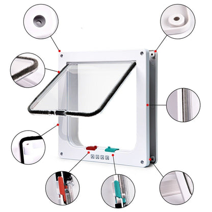Security Lock Flap Door - 4 Way Cat Flap Door for Interior Exterior Door, Window and Wall