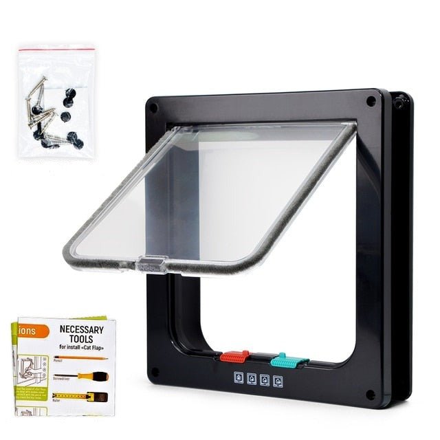 Security Lock Flap Door - 4 Way Cat Flap Door for Interior Exterior Door, Window and Wall