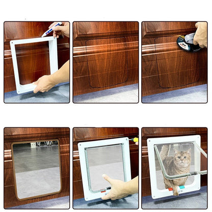 Security Lock Flap Door - 4 Way Cat Flap Door for Interior Exterior Door, Window and Wall